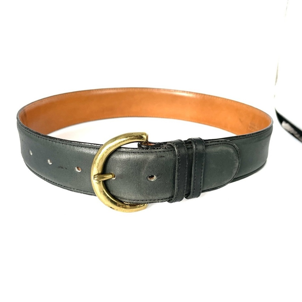 Coach Black Leather Belt with Brass Oval Buckle